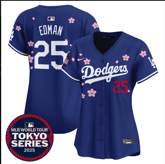 Women Los Angeles Dodgers #25 Edman Tokyo Series 2025 blue Limited Stitched Jersey->women mlb jersey->Women Jersey